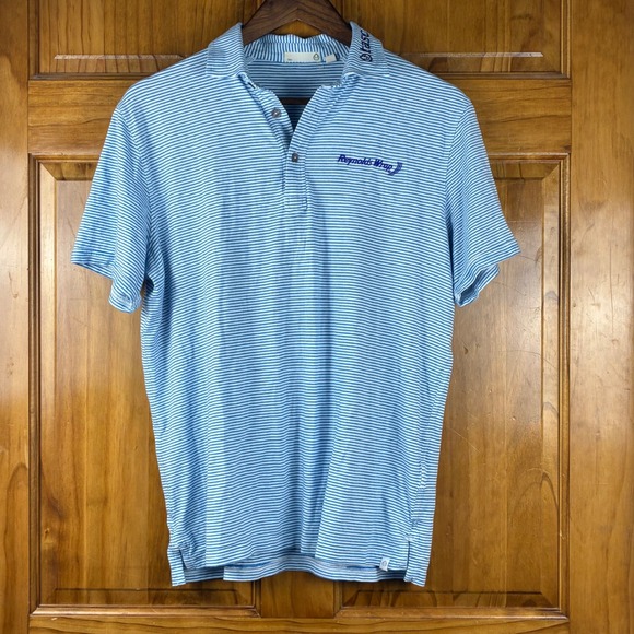 Tasc Performance Other - Tasc Performance Mens Polo Shirt Blue White Stripe Reynolds Wrap Logo Size M